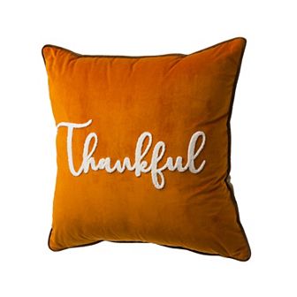 Glitzhome Velvet Pillow Cover, Decorative Pillow With “Thankful” Word