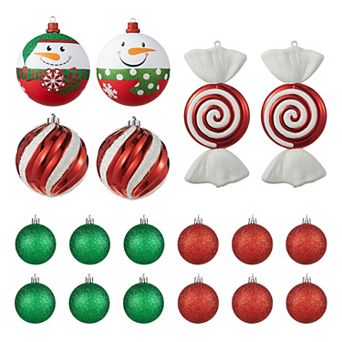 Glitzhome 18 ct Shatterproof Ornaments, Red & Green Deluxe Ball Christmas Tree Decorations