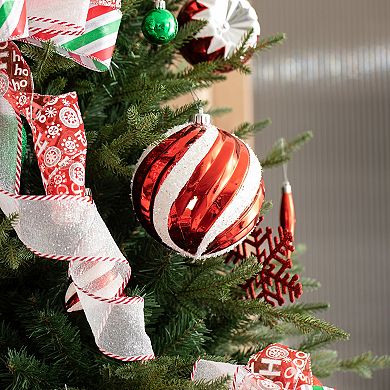 Glitzhome 18ct Shatterproof Ornaments, Red & Green Deluxe Ball Christmas Tree Decorations