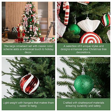 Glitzhome 18ct Shatterproof Ornaments, Red & Green Deluxe Ball Christmas Tree Decorations