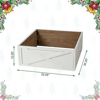 Glitzhome 32.25" L Washed White Wooden Tree Collar, Tree Stand Cover Christmas Tree Skirt Tree Box