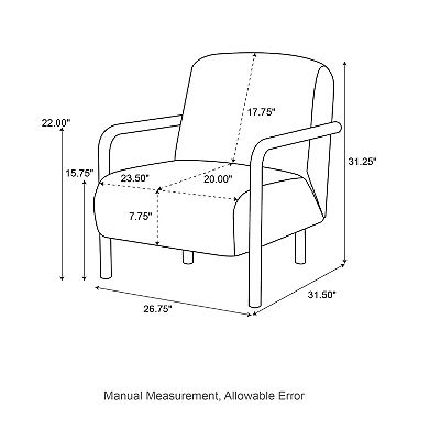Glitzhome Modern Brown Fabric Thick Armchair, Accent Chair with Walnut Rubberwood Frame
