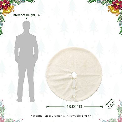 Glitzhome 48"D White Reversible Tree Skirt, Faux Rabbit Fur/Korean Fleece Tree Mat Cover