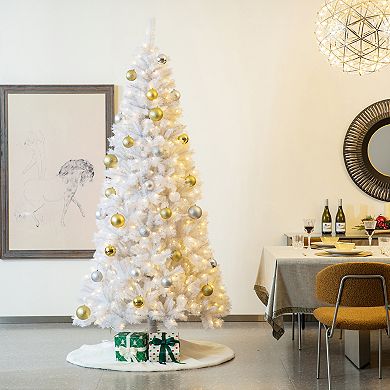 Glitzhome 48"D White Reversible Tree Skirt, Faux Rabbit Fur/Korean Fleece Tree Mat Cover