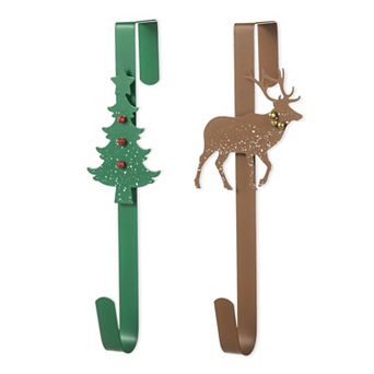 Glitzhome 2 Pack Christmas Wreath Door Hangers, Over The Door Metal Wreath Hooks