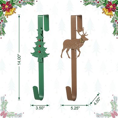 Glitzhome 2 Pack Christmas Wreath Door Hangers, Over The Door Metal Wreath Hooks