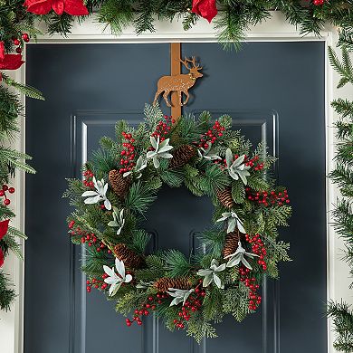 Glitzhome 2 Pack Christmas Wreath Door Hangers, Over The Door Metal Wreath Hooks