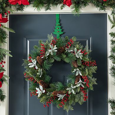 Glitzhome 2 Pack Christmas Wreath Door Hangers, Over The Door Metal Wreath Hooks