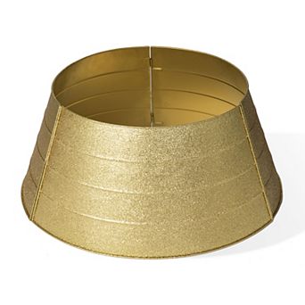 Glitzhome Christmas Tree Collar, 25.75" D Gold Metal Glitter Tree Base