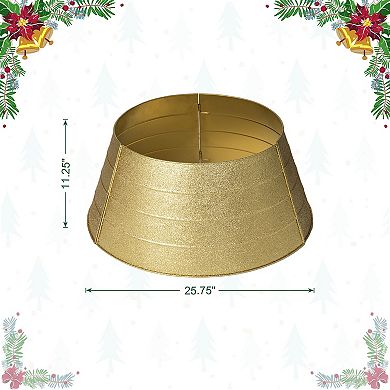 Glitzhome Christmas Tree Collar, 25.75" D Gold Metal Glitter Tree Base