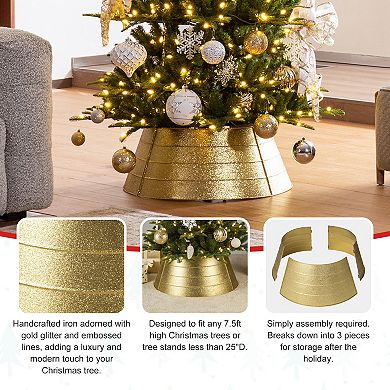 Glitzhome Christmas Tree Collar, 25.75" D Gold Metal Glitter Tree Base