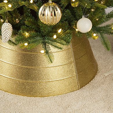 Glitzhome Christmas Tree Collar, 25.75" D Gold Metal Glitter Tree Base