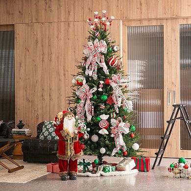 Glitzhome Set of 9 Red & Green Ribbon Bow Decor, 32"H Christmas Tree Ornaments Set