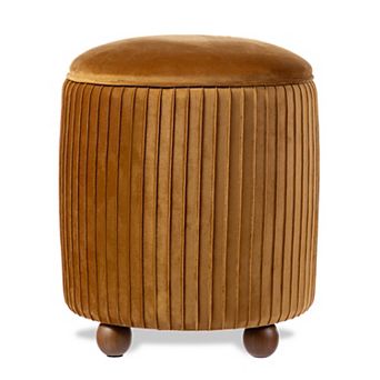 Glitzhome Modern Storage Ottoman, Pleated Velvet Upholstered Accent Stool