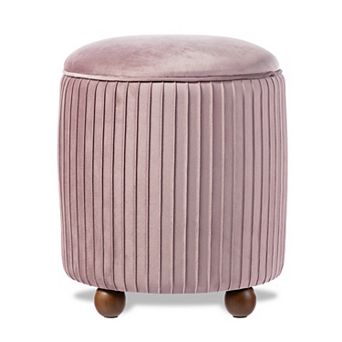 Glitzhome Modern Storage Ottoman, Pleated Velvet Upholstered Accent Stool