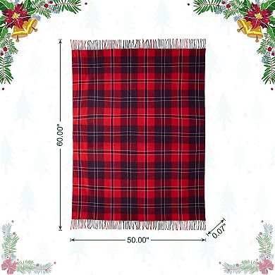 Glitzhome Plaid Throw Blanket with Tassels for Bed Couch Sofa Reversible Tartan Throw