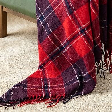 Glitzhome Plaid Throw Blanket with Tassels for Bed Couch Sofa Reversible Tartan Throw