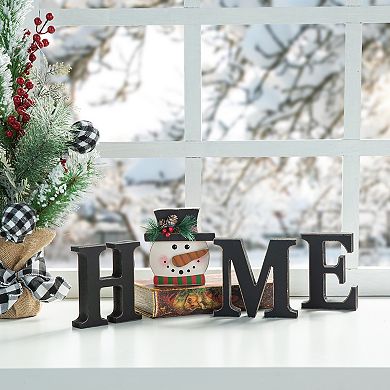Glitzhome 13 Pieces Interchangeable HOME Tabletop Sign, Wooden Table Decor with Seasonal Icons