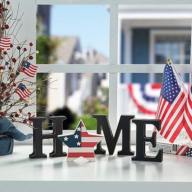 Glitzhome 13 Pieces Interchangeable HOME Tabletop Sign, Wooden Table Decor with Seasonal Icons