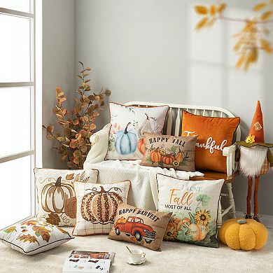 Glitzhome Faux Burlap Pumpkin Pillow Cover, Decorative Pillow for Fall Harvest