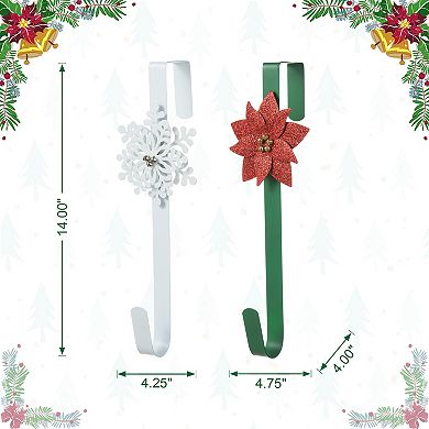 Glitzhome 14-inch Christmas Wreath Hangers, Metal Door Hangers with Snowflake & Poinsettia Design