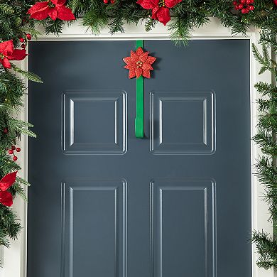 Glitzhome 14-inch Christmas Wreath Hangers, Metal Door Hangers with Snowflake & Poinsettia Design