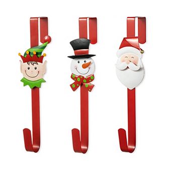 Glitzhome 3 pc Xmas Wreath Hangers for Front Door, Over The Door Metal Wreath Hanger Hooks