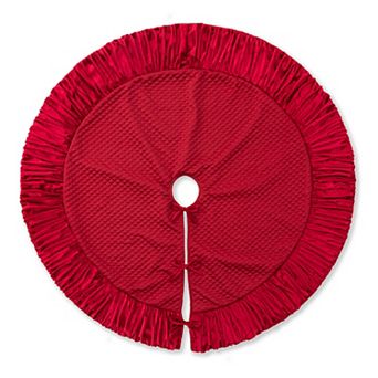 Glitzhome 48''D Burgundy Christmas Tree Skirt,Deluxe Burgundy Velvet Ruffled Tree Mat Skirt