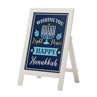 Glitzhome 24"H Hanukkah Wooden Porch Sign, “Happy Hanukkah” Standing Decor