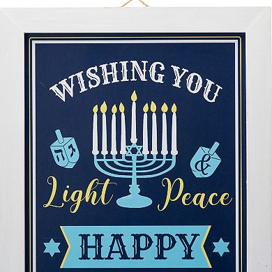 Glitzhome 24"H Hanukkah Wooden Porch Sign, “Happy Hanukkah” Standing Decor