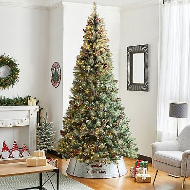 Glitzhome 40.5" D Christmas Black Hammered Metal Tree Collar, Decorative Tree Stand Cover Tree Ring