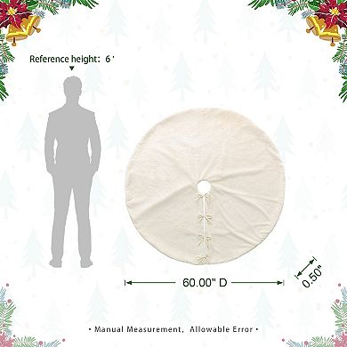 Glitzhome 60”D Oversized White Christmas Tree Skirt for Home Party Holiday Decorations
