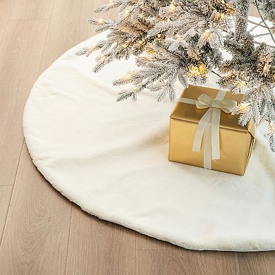 Glitzhome 60”D Oversized White Christmas Tree Skirt for Home Party Holiday Decorations