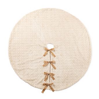 Glitzhome 60"D Reversible Milk Coffee Christmas Tree Skirt, Faux Marten Fur/Korean Fleece Tree Mat