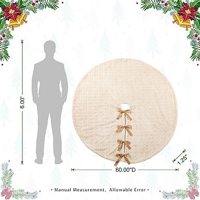 Glitzhome 60"D Reversible Milk Coffee Christmas Tree Skirt, Faux Marten Fur/Korean Fleece Tree Mat