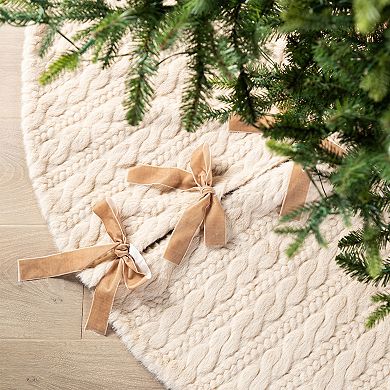 Glitzhome 60"D Reversible Milk Coffee Christmas Tree Skirt, Faux Marten Fur/Korean Fleece Tree Mat