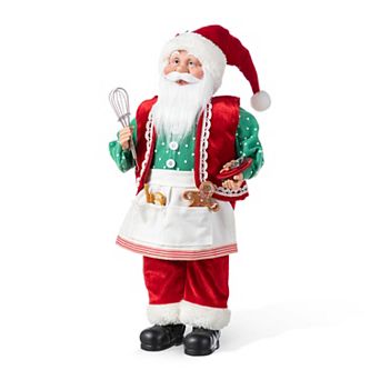 Glitzhome Christmas Standing Chef Santa Figurine, Faux Fur Santa Tabletop Decoration for Xmas, 18"H