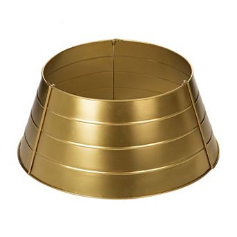 Glitzhome 26" D Christmas Painted Gold Glitter Tree Collar, Metal Tree Skirt for Christmas Decor