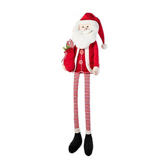 Glitzhome 60"H Christmas Fabric Santa Decor, Oversized Sitting Decor With Dangle Legs