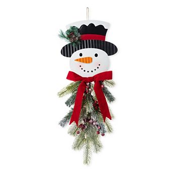 Glitzhome Greenery Snowman Door Hanger, 25"H Christmas Hanging Wall Decor