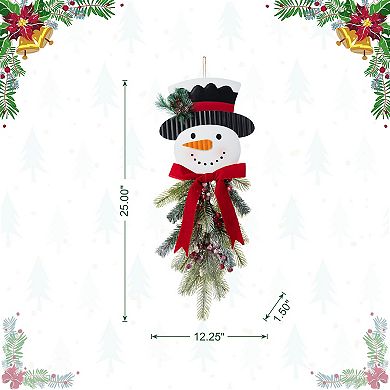 Glitzhome Greenery Snowman Door Hanger, 25"H Christmas Hanging Wall Decor