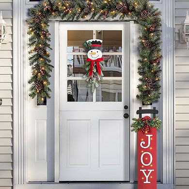 Glitzhome Greenery Snowman Door Hanger, 25"H Christmas Hanging Wall Decor