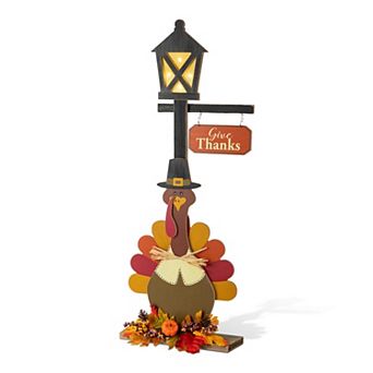 Glitzhome 36"H Lamp Post Porch Decor, Wooden Porch Sign w/Timer