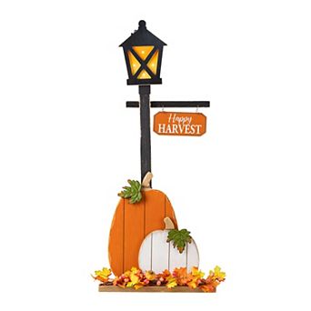 Glitzhome 36"H Lamp Post Porch Decor, Wooden Porch Sign w/Timer for Fall/Thanksgiving