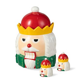 Glitzhome 3 pc Dolomite Cookie Jar Set, Christmas Nutcracker Table Decor