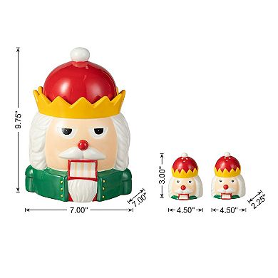 Glitzhome 3 Piece Dolomite Cookie Jar Set, Christmas Nutcracker Table Decor
