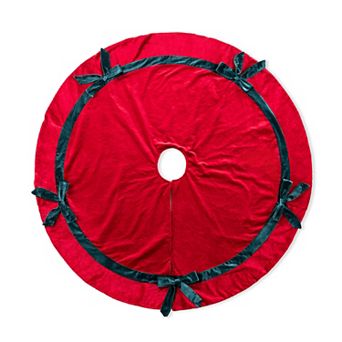 Glitzhome 48"D Velvet Christmas Tree Skirt with Bows, Red Tree Mat Cover For Home Decoration