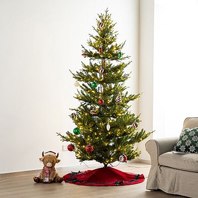 Glitzhome 48"D Velvet Christmas Tree Skirt with Bows, Red Tree Mat Cover For Home Decoration