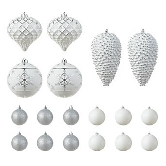 Glitzhome 18 ct Shatterproof Ornaments, Silver Deluxe Large Decorative Hanging Balls Ornaments
