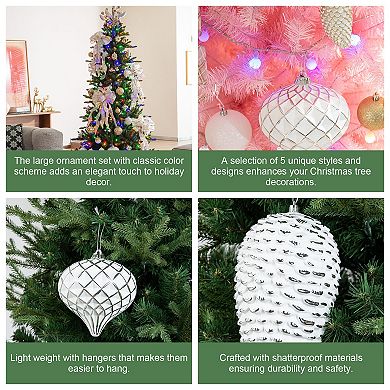 Glitzhome 18ct Shatterproof Ornaments, Silver Deluxe Large Decorative Hanging Balls Ornaments
